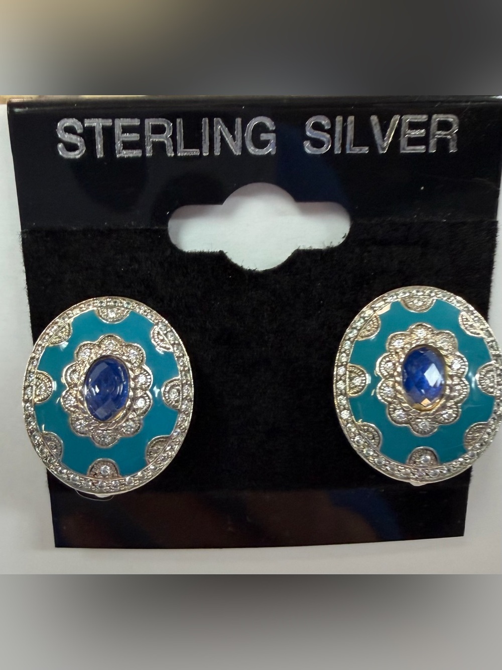 Judith Ripka Turquoise Enamel and Sapphire-Blue Stone Earrings